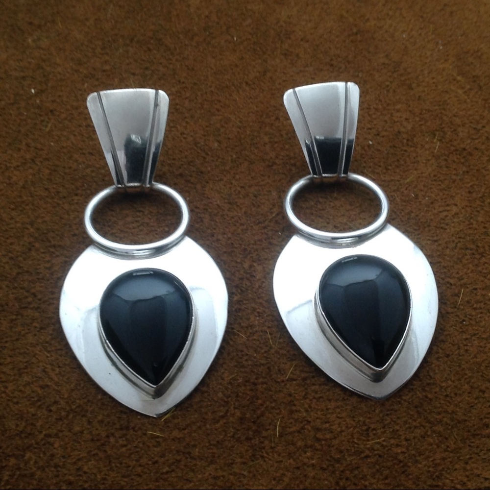 Sterling and black onyx dangle earrings